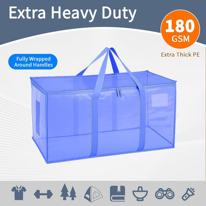 8 Pack-Extra Large Heavy Duty Moving Bags - Waterproof Storage Totes with Handles & Zippers, Foldable for College Dorm, Storage (Clear)