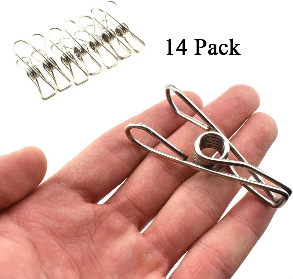 HAHIYO Clothespins Chip Clips All Metal Stainless Steel No Rust Stains Strong Grip in Heavy Wind 2 Inches 24 Pack Do Not Fall Apart Open Wide for Holding Clothes Snack Bag Clamps