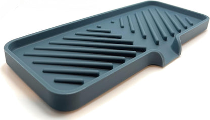 Silicone Soap Dish Tray and Sponge Holder with Drain Chute and Feet | 3-Way Sloped Design | Bathroom and Kitchen Sink Organizer Caddy (Black, 10"x4", 7.8 Ounces)
