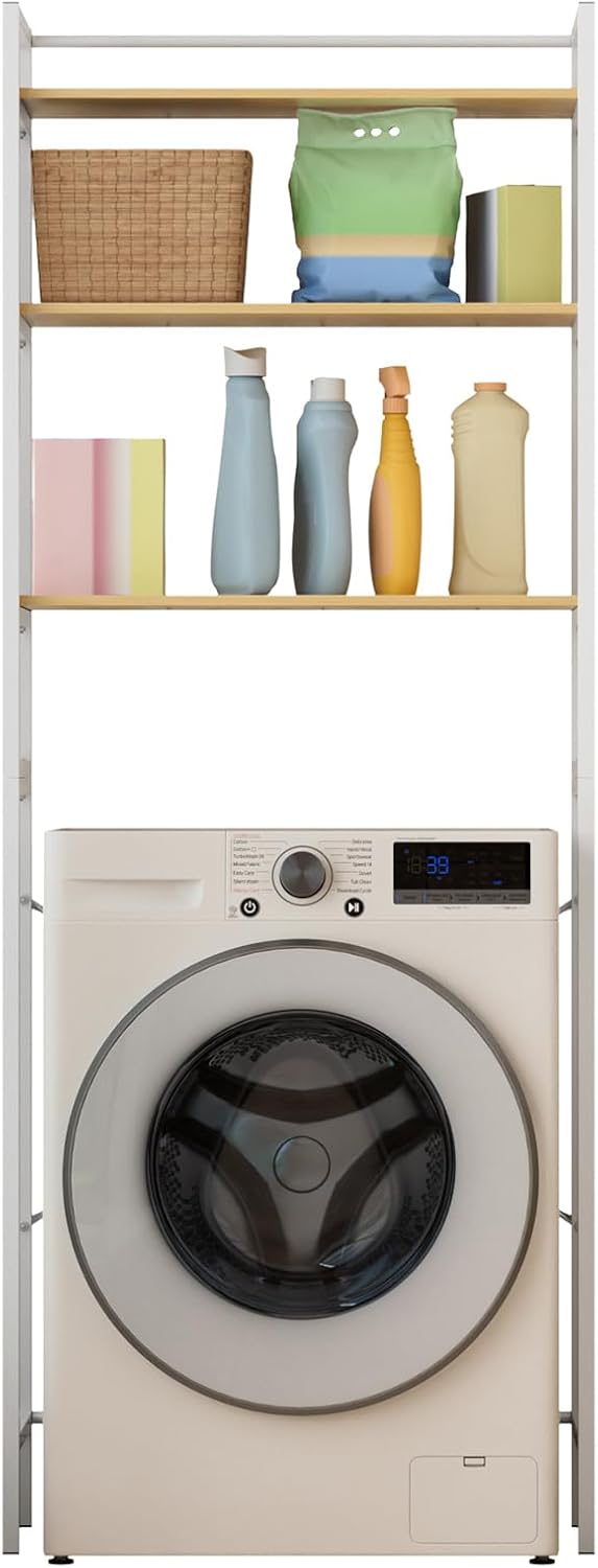 Over Washer and Dryer Shelves,Heavy Duty Laundry Room Storage Organization Clothes Drying Rack, 3-Tiers Bathroom Storage Shelf, Laundry Room Storage and Organizer Standing Shelf