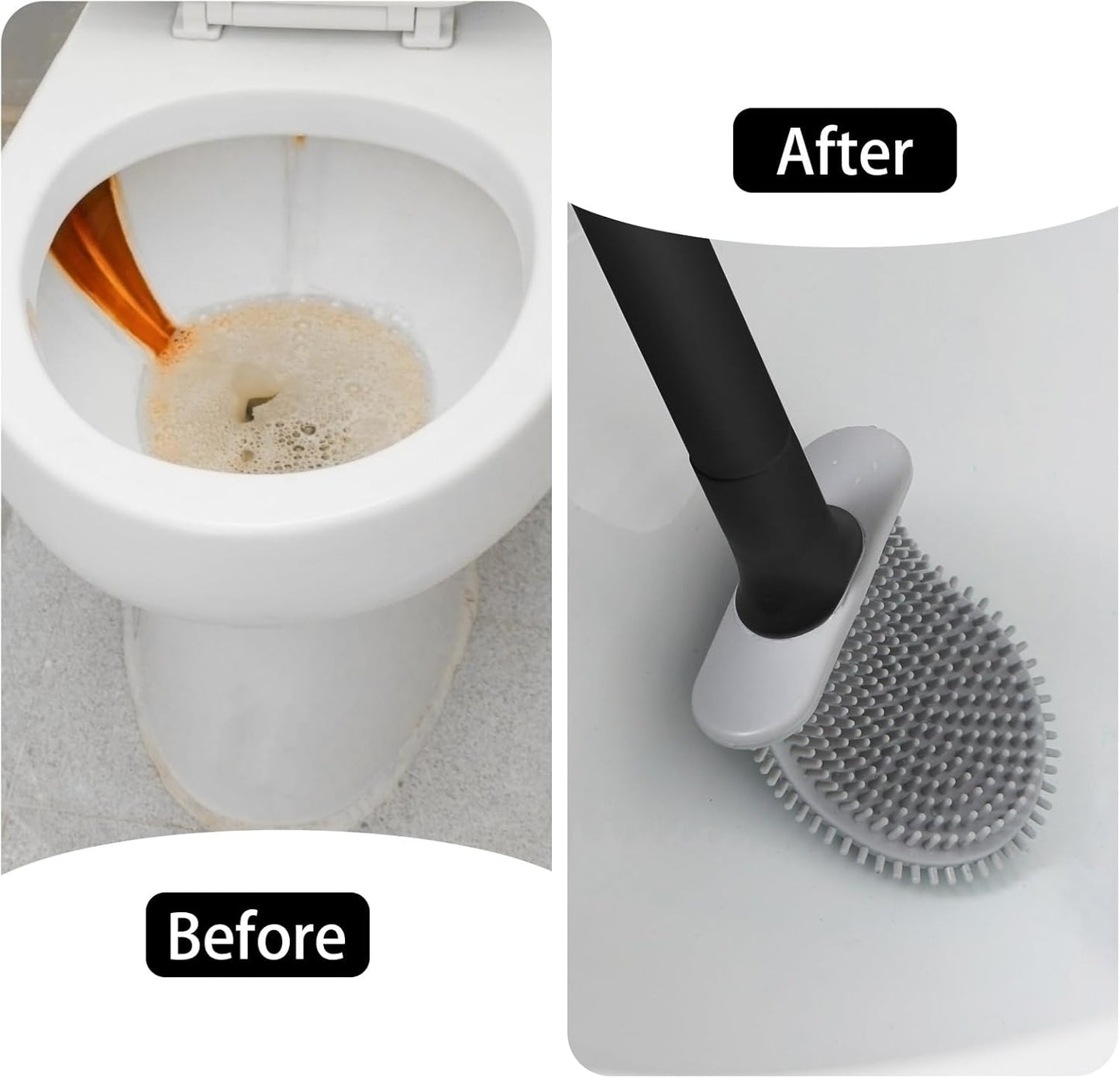 Black Toilet Brush, Toilet Bowl Brush, Silicone Toilet Brush and Holder, Compact Size, Toilet Brushes & Holders for Dead Corner Clean, Ventilation Slots Base