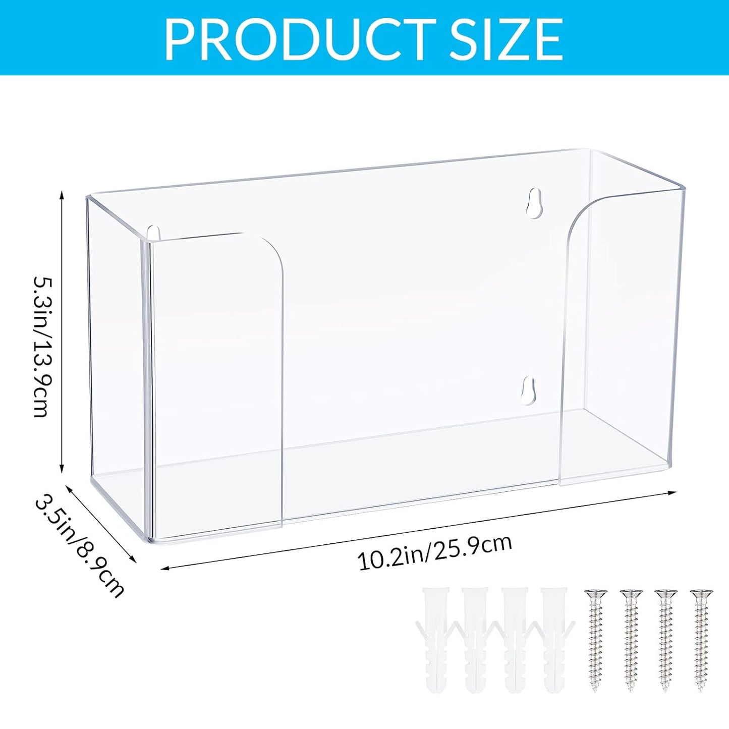 Weysat 2 Pcs Acrylic Glove Box Holder Dispenser Glove Holder for Wall Mount Acrylic Rack Wall Floating Mask Dispenser for Medical Latex Rubber Disposable Mitten Boxes(Clear,Horizontal Style)