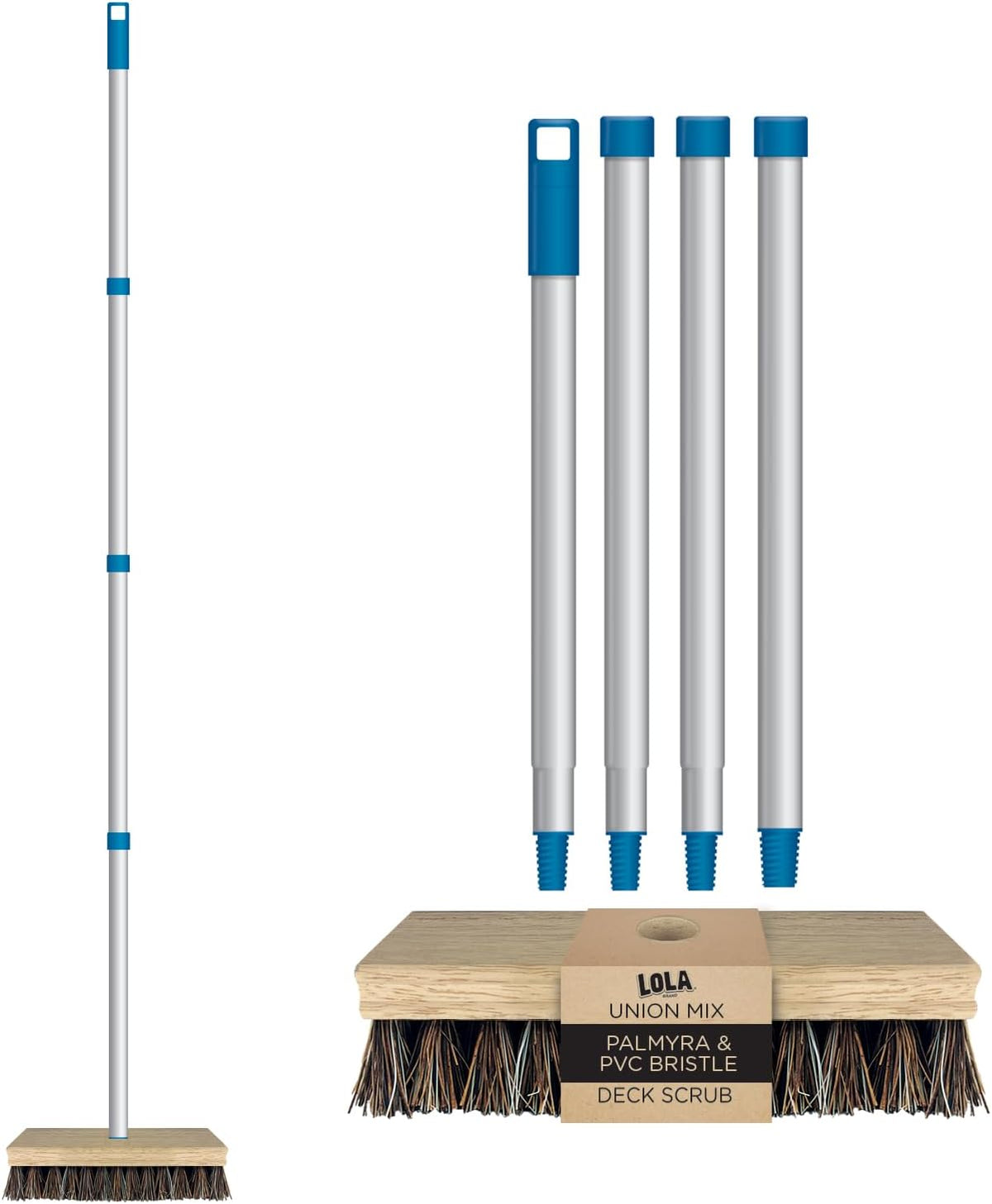 LOLA Deck Scrub Brush Outdoor Broom, Durable Bristles Remove Dirt, Grime, Grout, Leaves, Snow on Patios, Decks, Wet or Dry