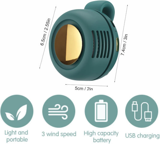 Portable Clip On Fan for Shirt, Mini Fan With Clip, Silent Bladeless Adjustable 3 Speeds Suspended Waist Fans, 2026 New Wearable Small Fans for Outdoor & Travel & Office, Travel Accessories (Green)