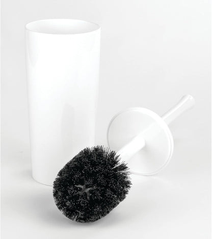 mDesign Slim Plastic Toilet Bowl Brush and Holder Set, Modern Compact Storage Organizer Cleaner Scrubber for Toilet - Heavy Duty Cleaning Plunger for Bathroom, Aura Collection - White