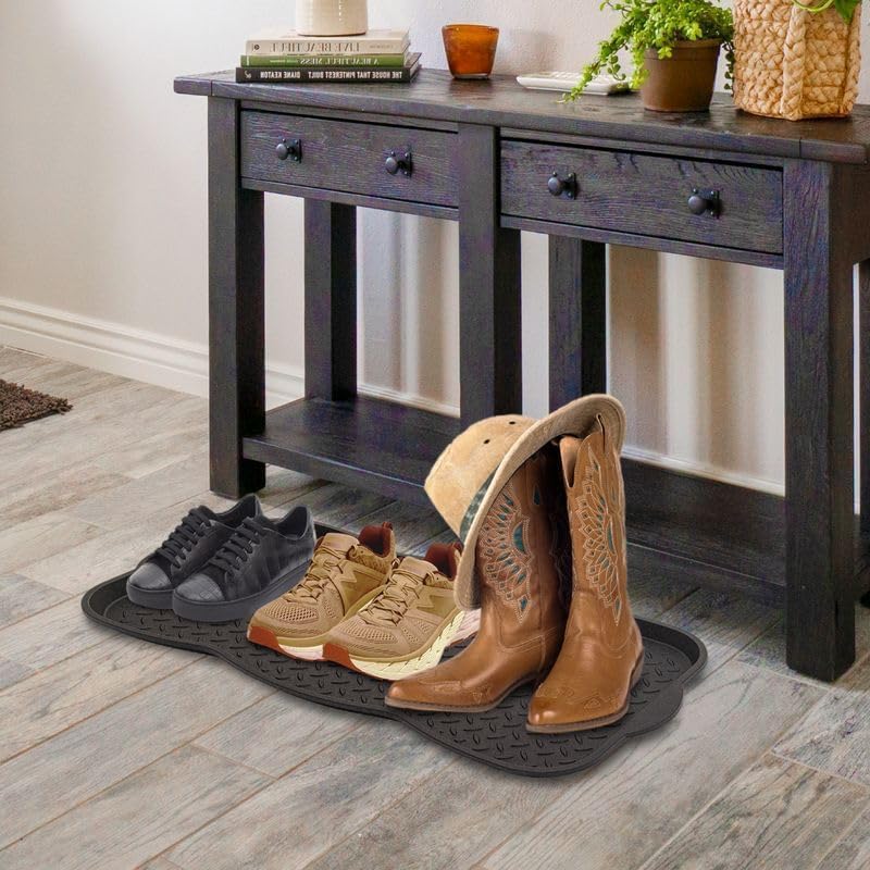 Superio Rubber Boot & Shoe Tray, 34 x 14 x 2 Rectangle, Heavy Duty, Protects Floors from Water and Dirt, Waterproof for All Weather Indoor Outdoor Use, Black (2)