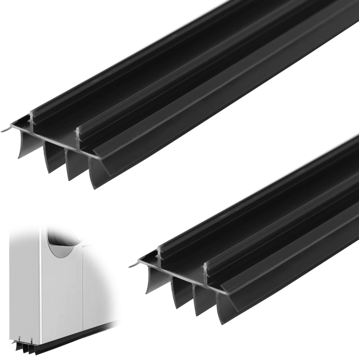 2 Pcs 36 Inch 90CM Exterior Door Sweep with Vinyl Fins, Under Door Weather Stripping Seal for Exterior Doors with Kerf Track, Replacement Bottom Door Seal Strip, Draft Stopper & Rodent Proof