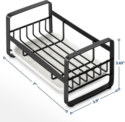 HULISEN Kitchen Sink Sponge Holder, 304 Stainless Steel Kitchen Soap Dispenser Caddy Organizer, Countertop Soap Dish Rack Drainer with Removable Drain Tray, not Including Dispenser and Brush
