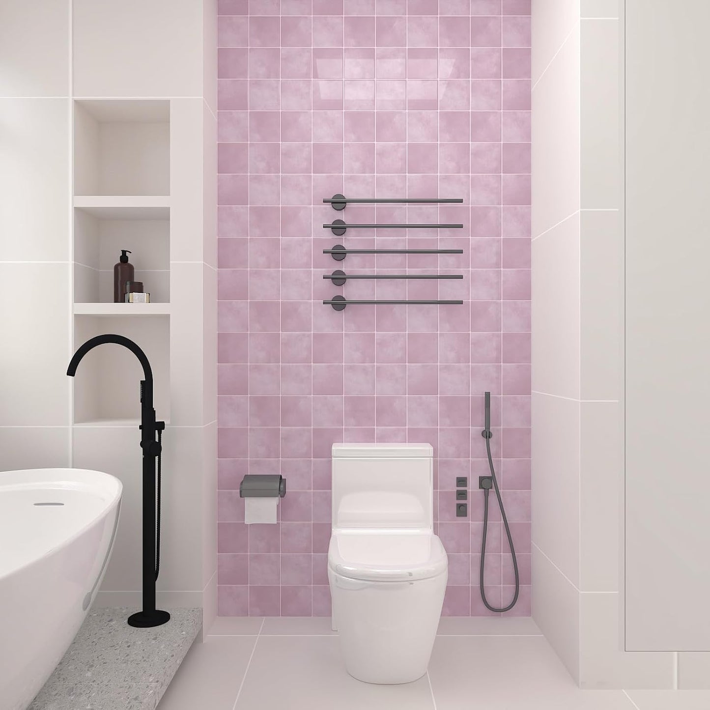CHIHUT 6 Sheets 12"x12" Glossy Grey Concrete Checkered Peel and Stick Backsplash Tiles Waterproof Heat Resistant Self Adhesive Vinyl Wall Tiles for Kitchen Bathroom Laundry Room Renter Friendly Tiles