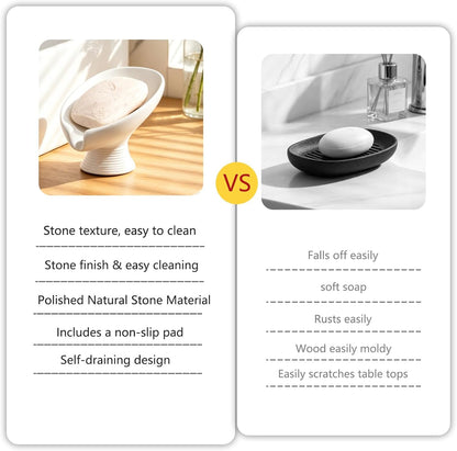 Self Draining Soap Dish with Suction Cup, Leaf Shaped Resin Soap Holder for Bathroom, Shower, Sink & Kitchen (Beige)