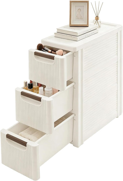 3 Drawers Slim Storage Cart, Narrow Plastic Rolling Organizer Small Cabinet Container with Wheels for Small Spaces, Kitchen, Laundry, Office, Bedroom (3 Drawers)