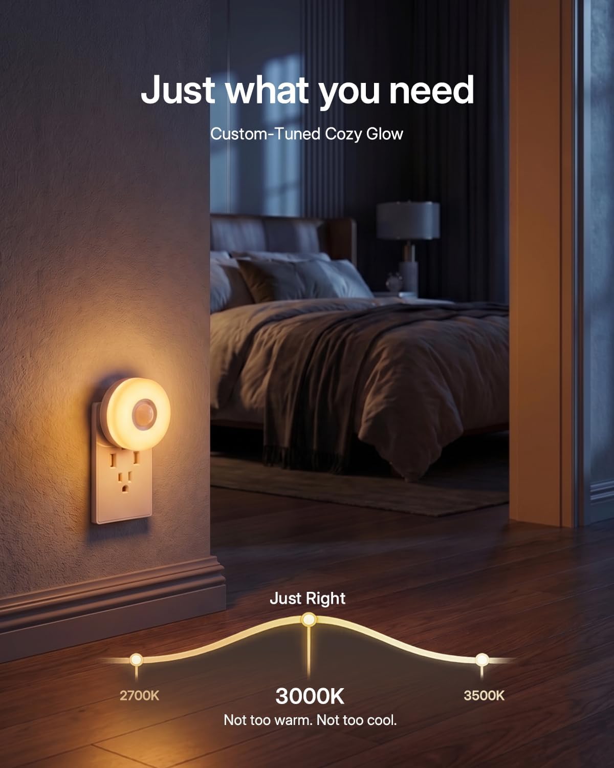 YELKO Motion Sensor Night Light - Plug in 3000K Warm White Anti-Glare LED Nightlight, Ultra Bright Cozy Soft Glow Not Dazzling for Hallway, Stairs, Garage, Bedroom, Bathroom, Garage, Kitchen, 2 Pack
