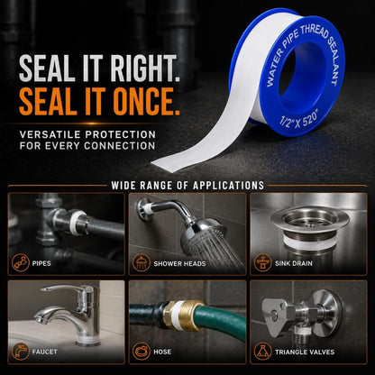 WOD PTST35S Plumbers Pipe Teflon Thread Seal Tape - 1 inch x 520 inch (Case of 50 Rolls) - Leak Proof Sealant for Water, Gas, Oil, Most Chemicals, Hydraulic and High Pressure Lines