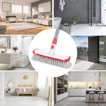 Floor Scrubber with Long Handle, 2 in 1 Scrubbing Brush Stiff Bristle Shower Cleaning Brush for Bathroom, Kitchen, Tub, Carpet, Grout, Tile(Red)