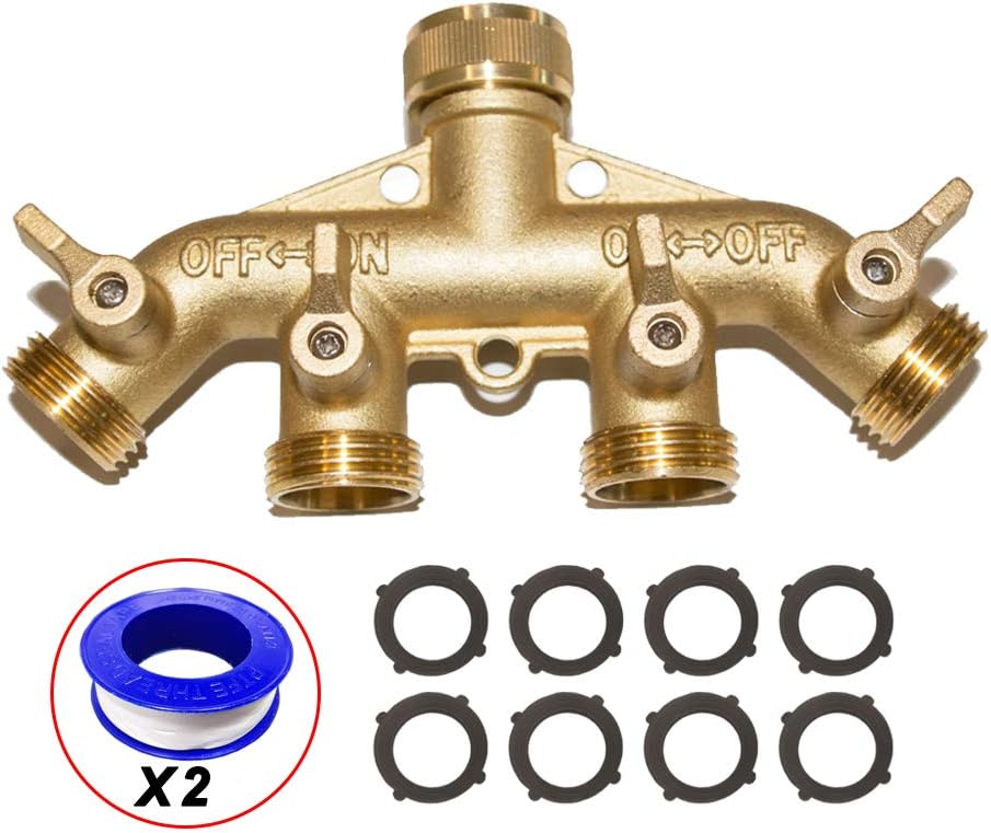 HQMPC Hose Splitter Garden Hose 3 Way Valve Brass Hose Splitter with Solid Long Handle Hose Spigot Splitter 3 Way Valve 3/4" GHT Thread
