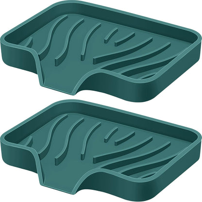 Silicone Soap Dish with Drain, SAISN Kitchen Soap Tray for Shower 2 Pack Self Draining Soap Dish Soft Bathroom Soap Holder for Kitchen Sink Flexible Portable Soap Saver, White