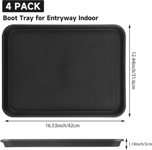 4 PCS Boot Trays for Entryway, 16x12 Inch Waterproof Shoe Tray with Raised Edge, Wet Shoe Matt Tray for Entryway,Plastic Boot Mat Indoor Shoe Mat, Pet Food Tray for Boots, Garden, Pets - Black