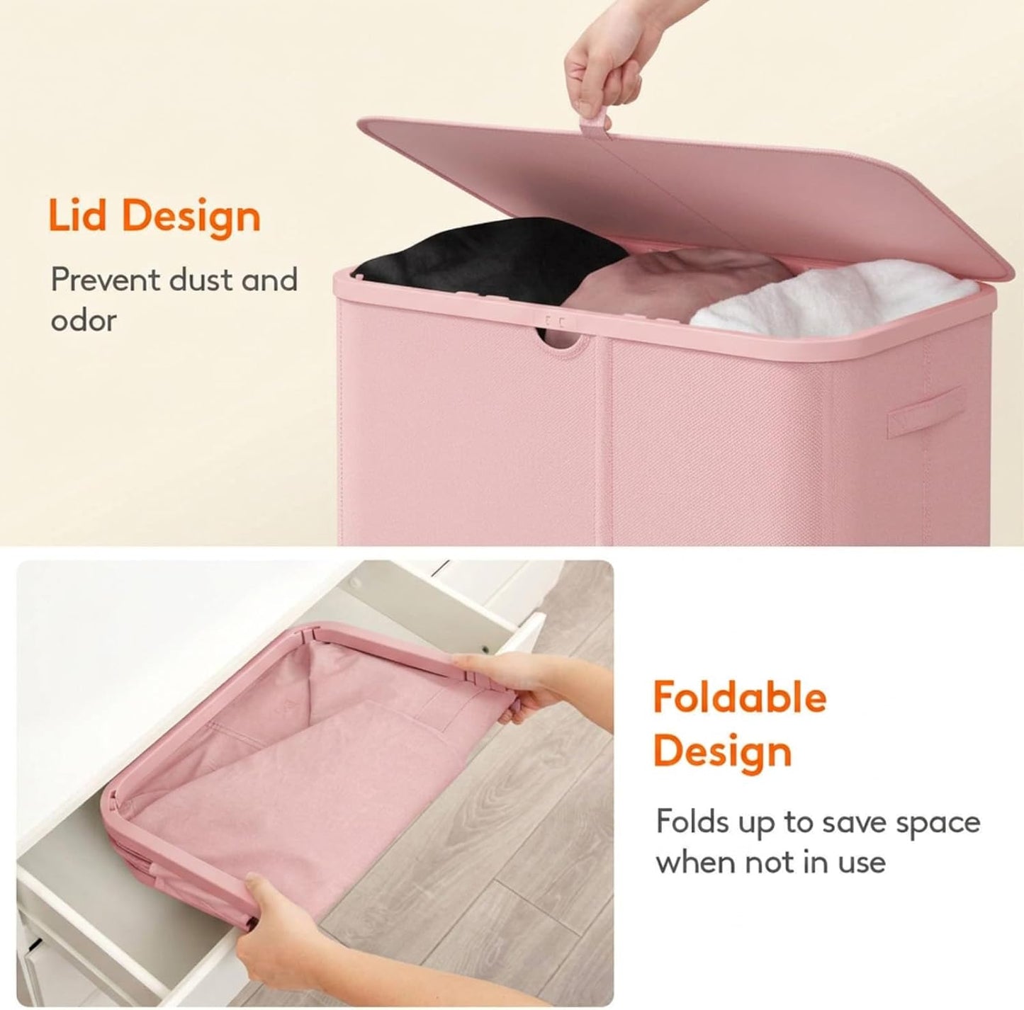 Lifewit 185L 3 Section Laundry Hamper with Lid, Large Laundry Basket with Handles and Removable Bags, Tall Clothes Hamper, Foldable Laundry Sorter for Bedroom Bathroom, Beige
