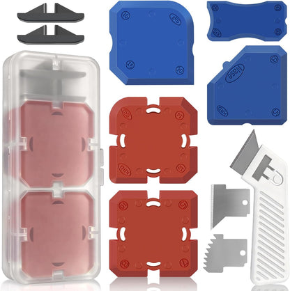Goopreen Caulking Tool, 11 PCS Silicone Caulking Tool Kit, Caulk Remover Tool with 3 Metal Scrapers & Caulking Guide, Caulking & Grout Tools for Kitchen, Bathroom, Window, Sink&Tile Sealant Finishing