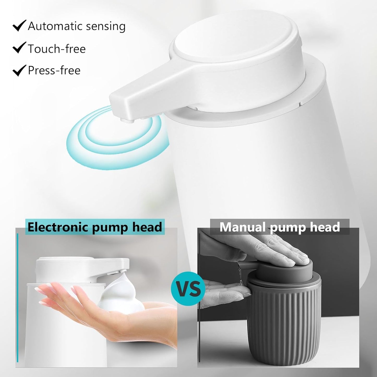 Automatic Soap Dispenser Foaming Touchless: 9oz Plastic Black Modern Rechargeable Electric Auto Foam Soap Dispenser - Bathroom Kitchen Hand Dish Lotion