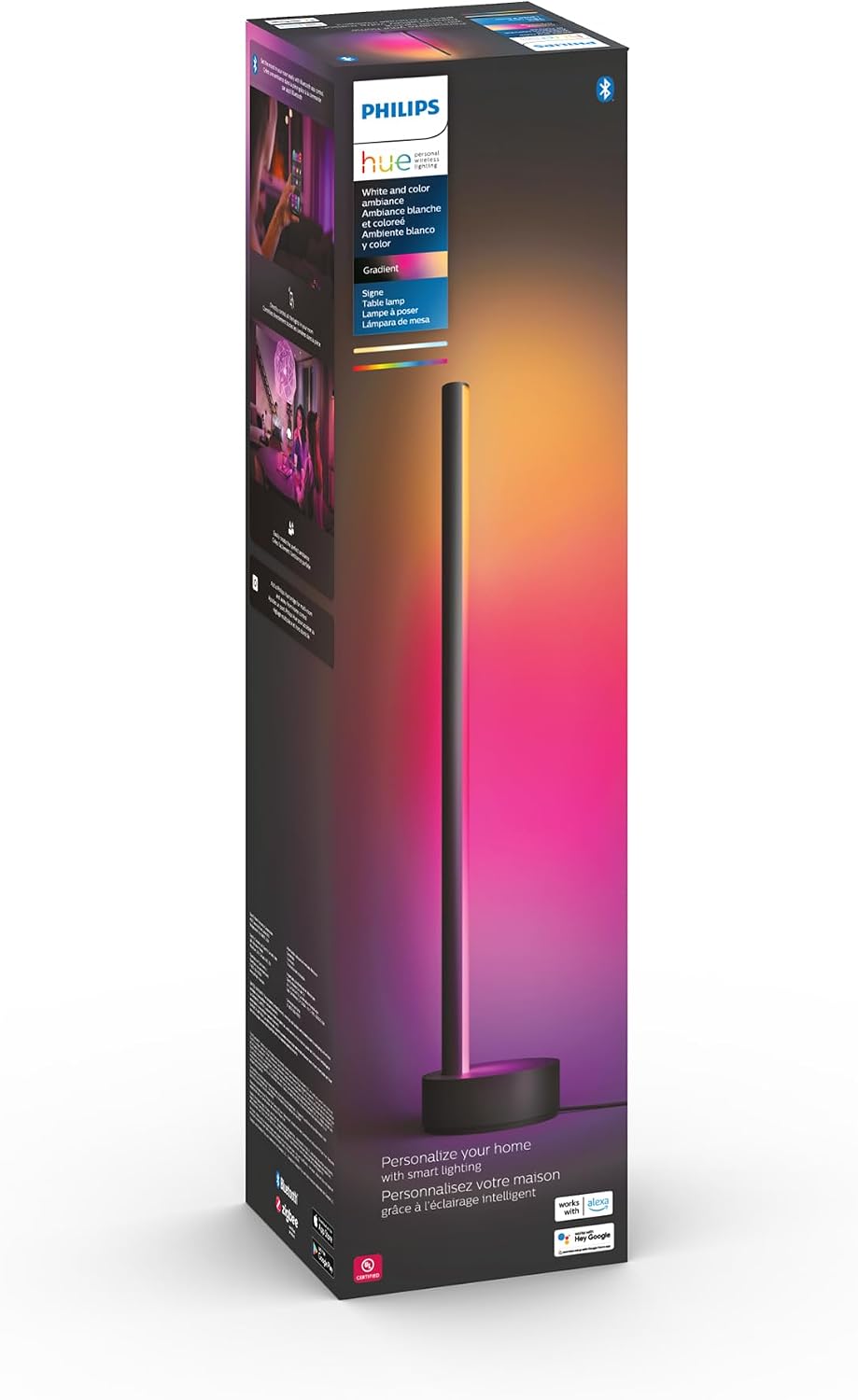 Philips Hue Signe Smart Table Lamp, Black, 1 Pack, White & Color Ambiance LED Color-Changing Light, Control LED Lamp with Hue App, Works with Alexa, Google Assistant, Apple HomeKit