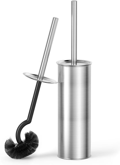 Cesun Toilet Brush and Holder Set with 2 Brush Heads, Curved Toilet Bowl Brush for Under Rim Cleaning, 304 Stainless Steel Holder, Long Handle Toilet Scrubber, Black