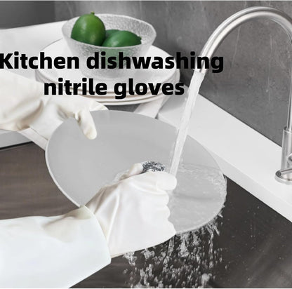 White Nitrile Rubber Gloves Large, Long Sleeve Thickened Reusable,18inch Household Cleaning, Dishwashing, Cooking