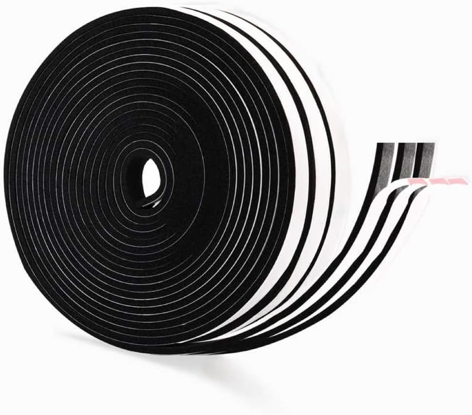 Black Foam Insulation Tape with Self-Adhesive Backing,Closed Cell Foam Weatherstripping 1/2 inch Wide x 3/8 inch Thick,Soundproofing Door Weather Seal Strip for Door and AC Window Seal,High Denisty