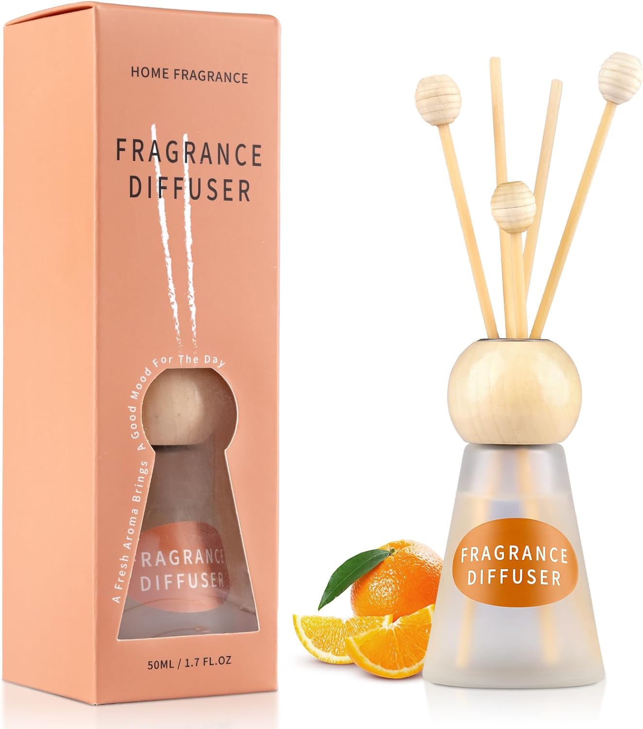 Reed Diffuser Set, Blue Bell Scent with Reed Sticks, 1.7 fl oz / 50ml Cone-Shaped Bottle with Round Wooden Cap, Ideal for Bathroom, Bedroom, Office, Home Fragrance for Shelf Decor Air Freshener Gift