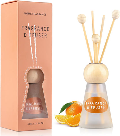 Reed Diffuser Set, Blue Bell Scent with Reed Sticks, 1.7 fl oz / 50ml Cone-Shaped Bottle with Round Wooden Cap, Ideal for Bathroom, Bedroom, Office, Home Fragrance for Shelf Decor Air Freshener Gift