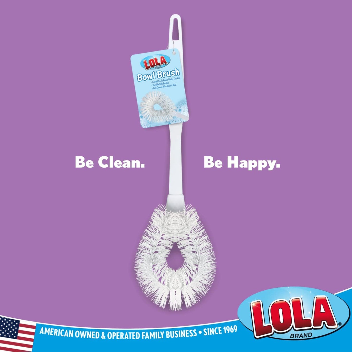 LOLA Toilet Bowl Brush w/Curved Head, Coated Wire, Durable Poly Bristles, Reaches Under Toilet Bowl Rim, 1 Pack