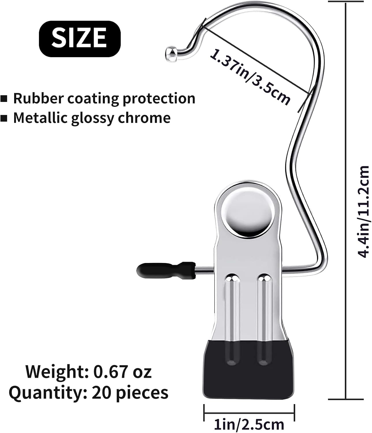 20 Piece Laundry Hook Boot Clips Hanger Clips Hold Hanging Clothes Pins Hooks Portable Stainless Steel Home Travel Hangers Clips Closet Hangers-Black