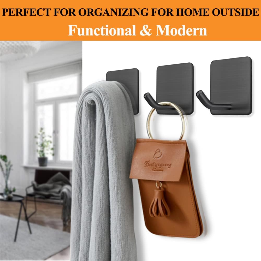 FOTYRIG Heavy Duty Adhesive Towel Hooks Stick on Towel Hanger Wall Holder Waterproof Stainless Steel Sticky Hooks for Hanging Bathroom Kitchen Home-4 Packs