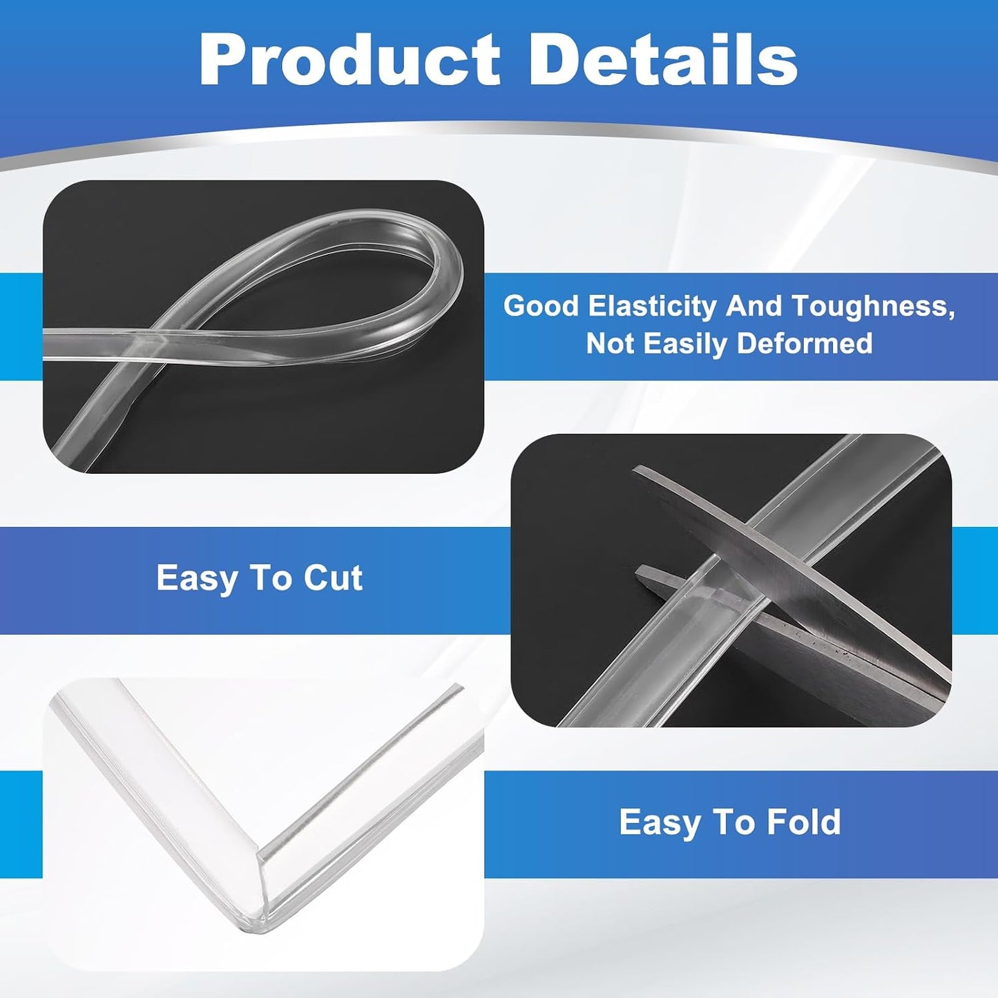 PATIKIL U Channel Rubber Edge Trim, (13.1 ft Long x 3/16" Width, 3/64" Slot for 3/64"-5/64" Thick Edge), Flexible Clear Rubber Seal Strip Protector, Suit for - Glass Tables/Metal Sheet