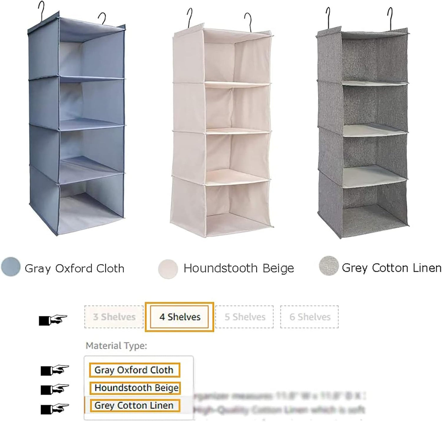 Hanging Closet Organizer 3-Shelf, Oxford Fabric Wardrobe Storage, Gray | Easy-mount foldable design holds clothes, handbags, shoes & accessories; washable Oxford fabric, sturdy and space-saving.