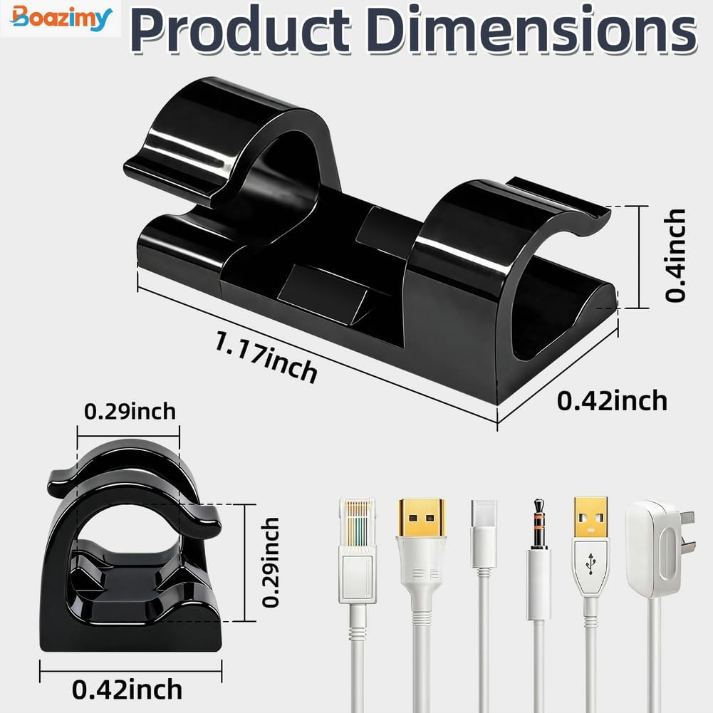 Self Adhesive Cable Clips 60 Pcs, 7.5mm Black Wire Holders with Strong Adhesive, Cord Management Organizer for Under Desk Wall TV PC Ethernet Cable