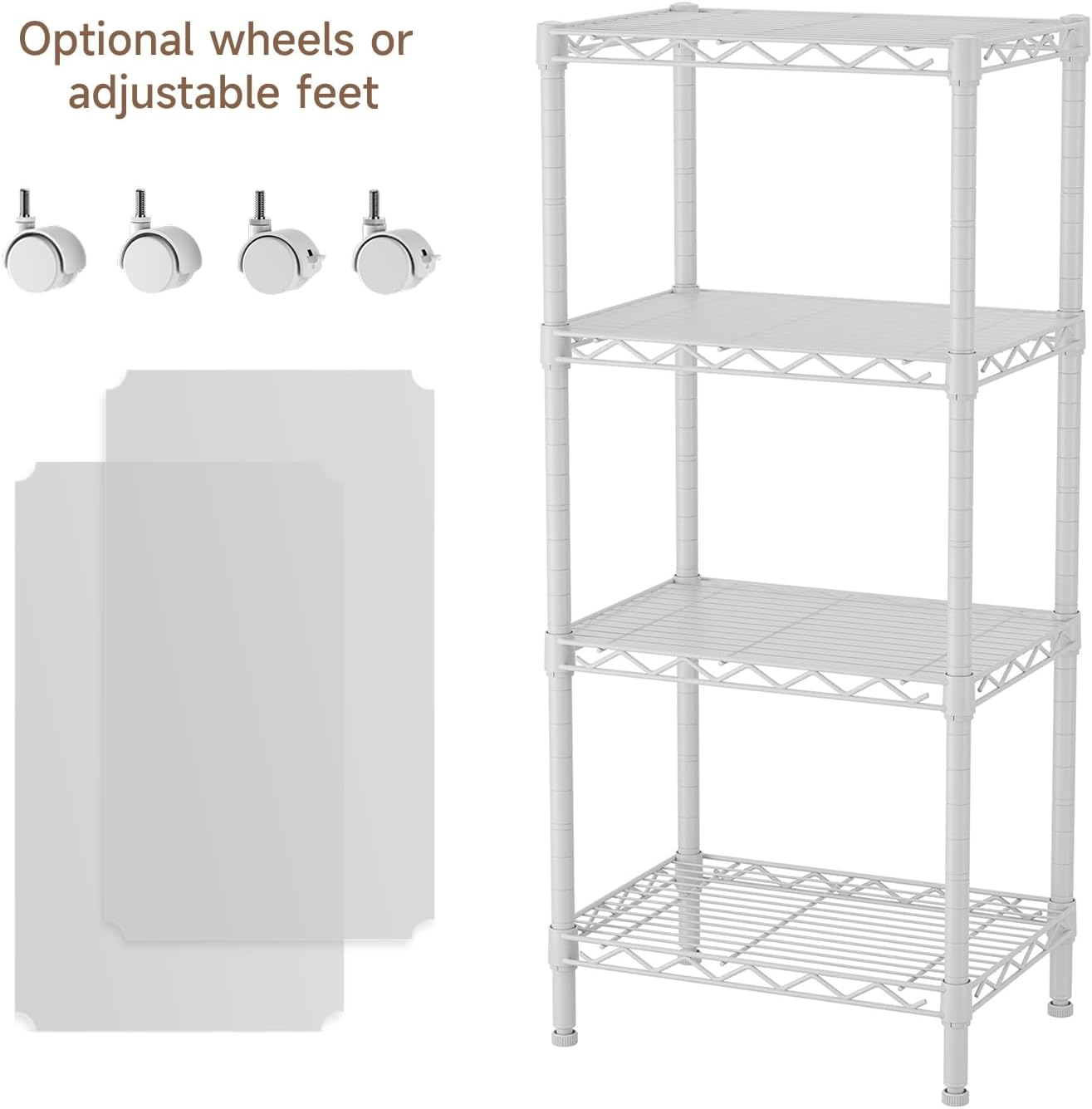 Golpart 4 Tier Adjustable Storage Shelves Metal Utility Shelf Wire Shelving Unit Organizer Rack for Home Kitchen Office Bathroom Pantry Room 12" D x 18" W x 44" H