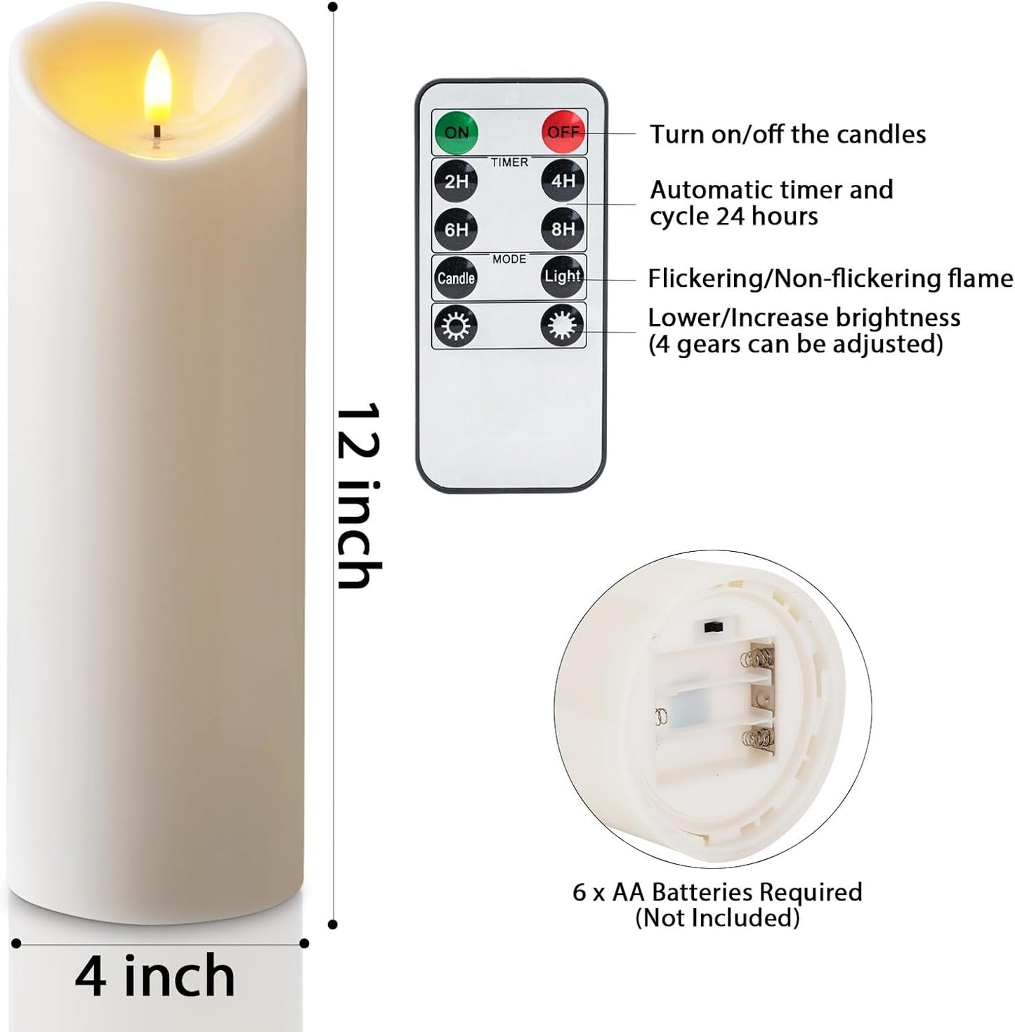 Amagic IP65 Waterproof Outdoor Flameless Candles with Remote, LED Candles Battery Operated with Timer, Flickering Fake Pillar Candle for Outside Patio Yard Decor, Ivory, Set of 5, D3 X H4 5" 6" 8" 8"