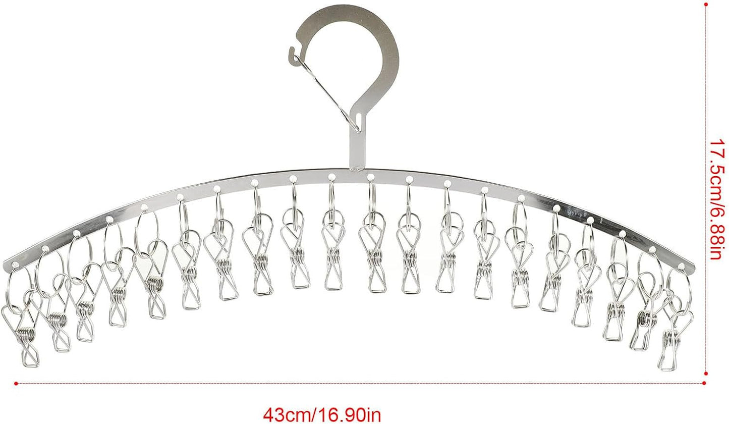 PRETYZOOM Stainless Steel Drying Rack with Clips Outdoor Windproof Sock Hanger for Laundry Lightweight Space-Saving Hanging Rack for Socks Underwear Towels Bras Gloves Scarves