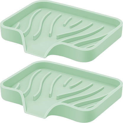 Silicone Soap Dish with Drain, SAISN Kitchen Soap Tray for Shower 2 Pack Self Draining Soap Dish Soft Bathroom Soap Holder for Kitchen Sink Flexible Portable Soap Saver, White