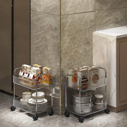 2-Tier Utility Rolling Cart Storage Sofa Side Table with Wheels, Mobile Trolley Organizer with for Office Home Kitchen Organization, Cream White