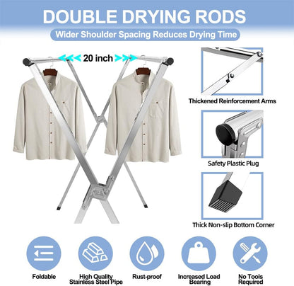 2026 Premium Stainless Steel Clothes Drying Racks, Foldable and Adjustable Laundry Drying Rack Clothing for Indoor Outdoor （79" D x 28.4" W x 50.4" H）