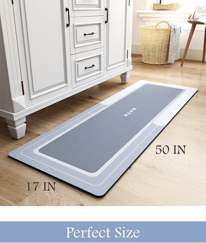 MontVoo-Bath Mat-Bathroom Mat Rug Non Slip Super Absorbent Stain Resistant Quick Dry Thin Bath Rug-Bath Mats for Bathroom Floor Bathtub Vanity-Bathmat Bath Rug Easy Care-17"x27" Grey
