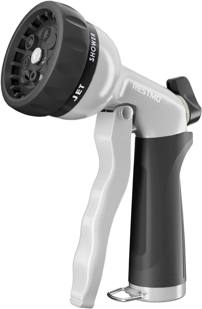 RESTMO Garden Hose Nozzle, Heavy Duty Metal Water Hose Nozzle with 7 Adjustable Spray Patterns, High Pressure Hand Sprayer with Flow Control for Watering Plants & Lawns, Washing Cars & Pets
