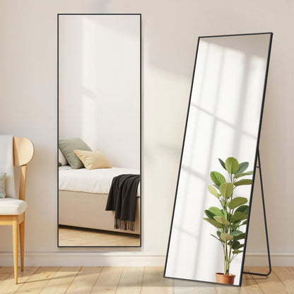 Arched Mirror Full Length, Upgraded 16"x59" Body Wall Mirrors with Shatter-Proof Glass, Floor Standing, Hanging or Leaning, Tall Arch Mirror with Stand Aluminum Alloy Frame for Bedroom, Black