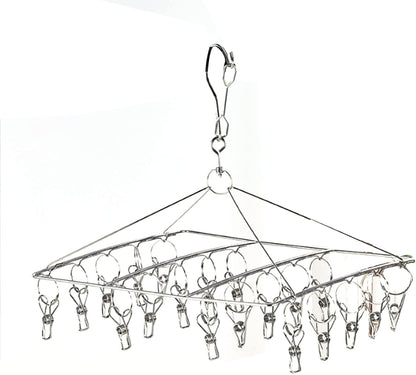 Stainless Steel Sock Drying Rack, Multi Clip Clothes Drying Rack Underwear Hanger Sweater Drying Rack Sock Clips Hang Dry Clothes Rack for Socks, Underwear (No Loop Round)