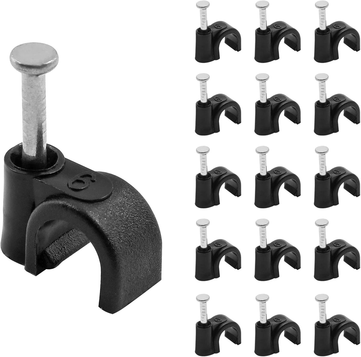 Flat Ethernet Cable Wire Clips with Nail, 14mm, White | Single Coaxial Cable Clamps, Cable Management