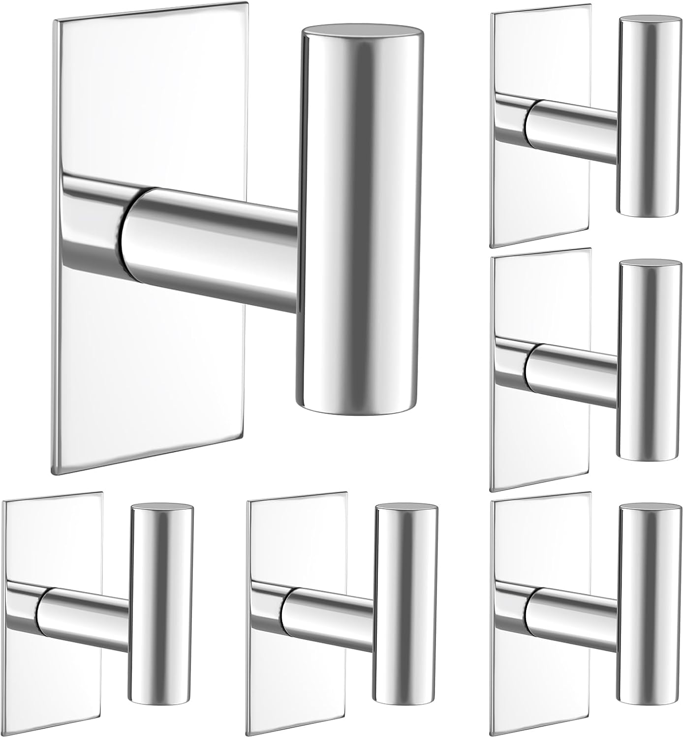 VAEHOLD Wall Towel Hooks, Heavy Duty Sticky Holder Waterproof Towel Hooks for Hanging Coat, Clothes, Closet Hook Wall Mount for Kitchen (Silver, 4 Pack)