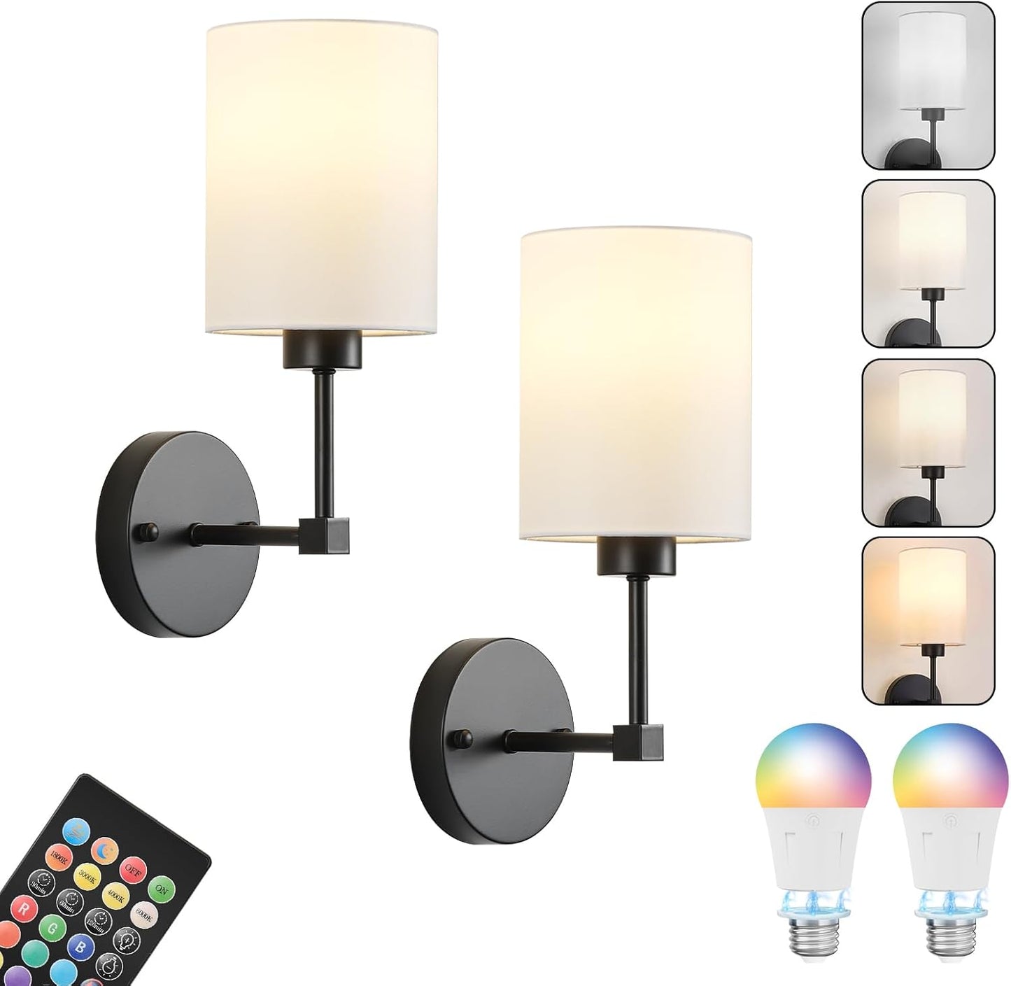 Battery Operated Wall Sconces Set of Two,Wireless Rechargeable Wall Light With Remote Control, Dimmable, Amber Light/Warm White/Natural White/Daylight/RGB, Timer,for Living Room,Bedroom,Entryway,Gold