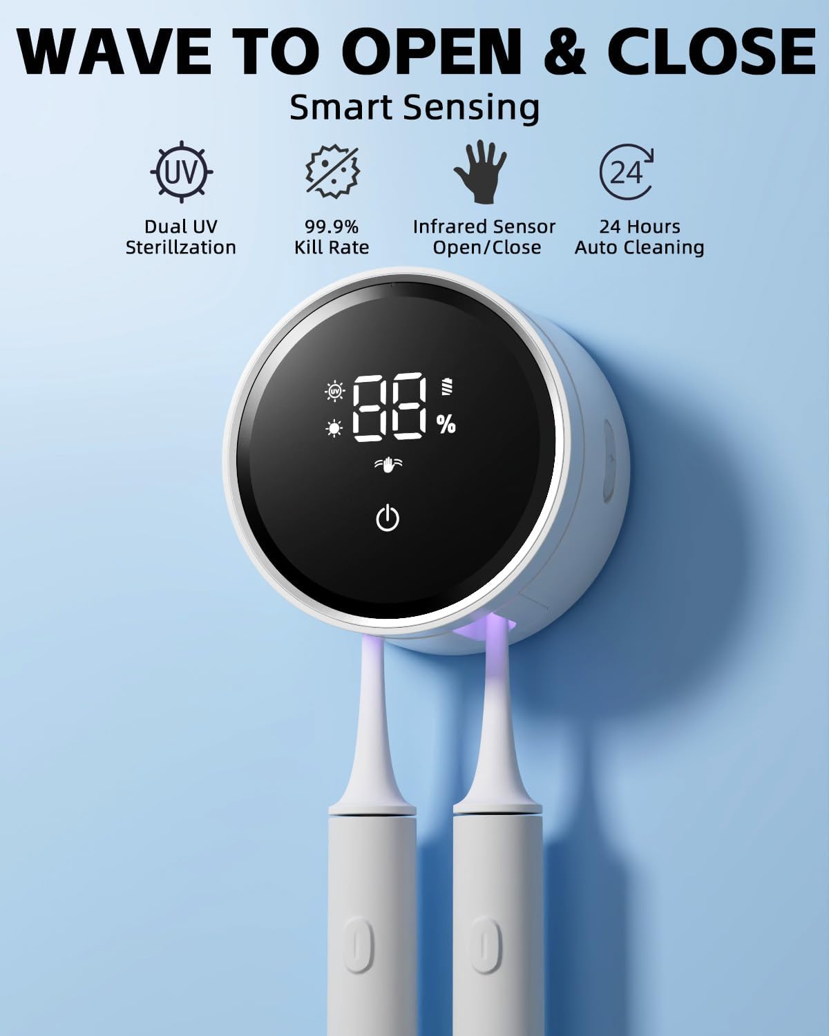 UV Toothbrush Sanitizer and Holder, WONICO Smart Tooth Brush Holders for Bathroom, Toothbrush Wall-Mounted Cleaner Organizer with Auto-Inductive Cover Fits Electric, Manual Toothbrushes for Home
